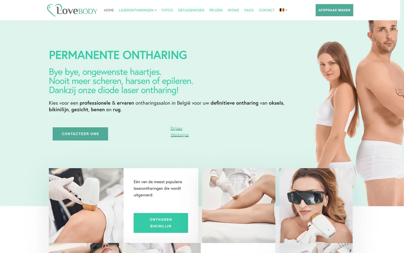 Screenshot van de website LoveBody.be